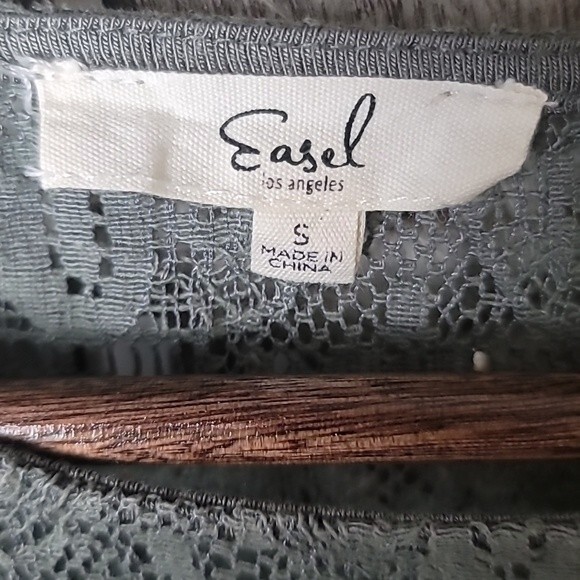 Easel Womens Sage Green Lace Detail Bell LongSleeve Tunic Blouse Oversized Small - Picture 4 of 8